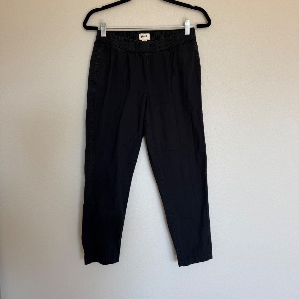 Pact Womens Organic Cotton Elastic Waist Tapered Pants Black Small Sustainable